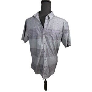 Micros Clothing Co Men Medium Gray Patchwork Short Sleeve Button Up Shirt EUC
